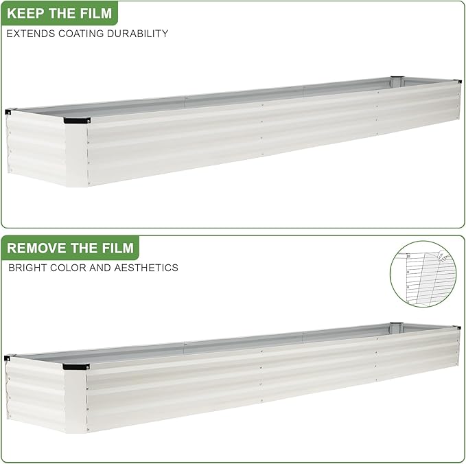 Galvanized Raised Garden Bed Outdoor | Metal Raised Garden Bed for Gardening 2Pack | Large Planter Box for Vegetables Flowers Fruits | Easy Assembly &amp Safety Design Flower Beds 12x2x1ft White
