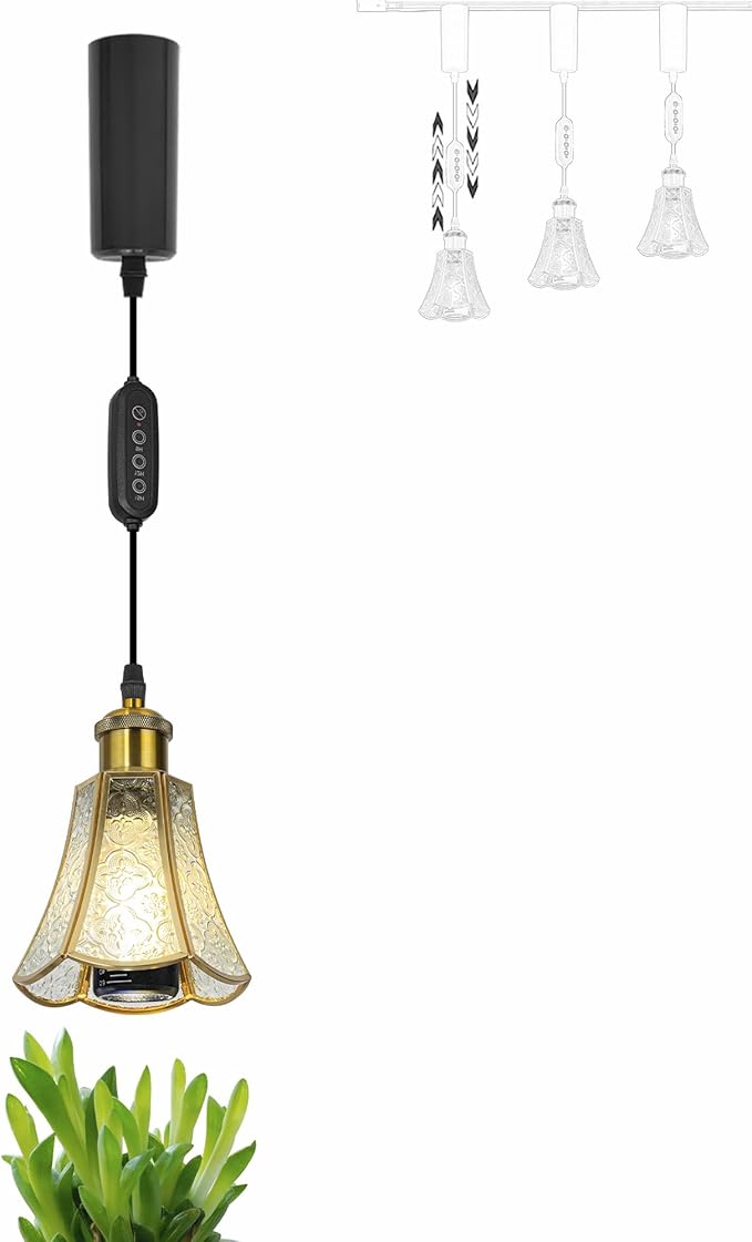 Adjustable Height Juno Track Light Pendants Full Spectrum AUTO 10W Plant Growing Lamp Clear Embossed Glass Copper Line Cover Timer for Indoor Basil Kitchen Green House Customizable