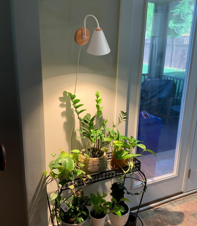 Hook Type Wall Mounted Plant Light for Indoor Growing Full Spectrum White Light 6000K 25W White Plug in Cord Timing Wall Light for Plants Flowers