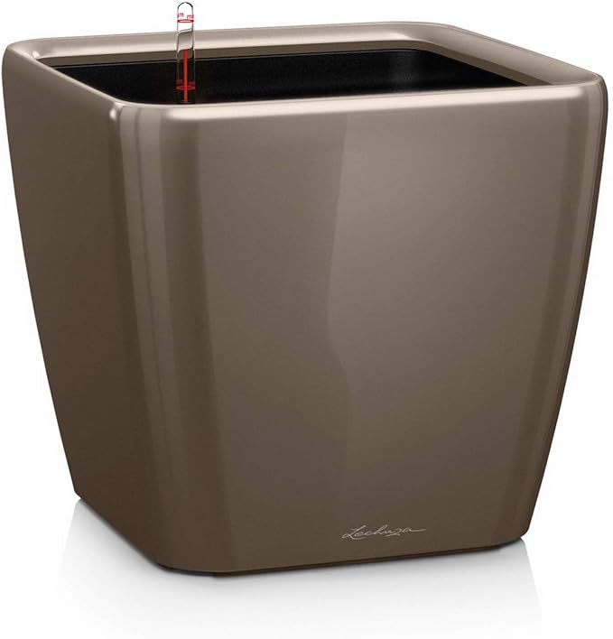Lechuza Quadro LS 50 Shiny Taupe High Gloss Self-Watering Large Square Planter H18.5 L19.7 W19.7 in