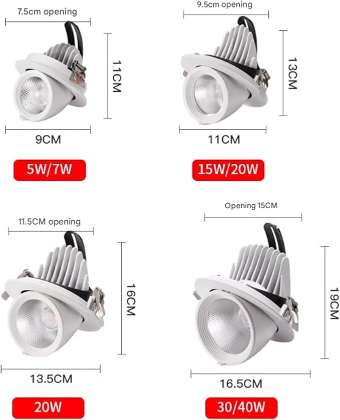 COB Recessed Spotlight Opening High-Transparency Adjustable Angle Elephant Trunk Light for Shop Exterior Walls Wedding Dress/Clothing Store Windows(Warm White40W(AC111-240V))
