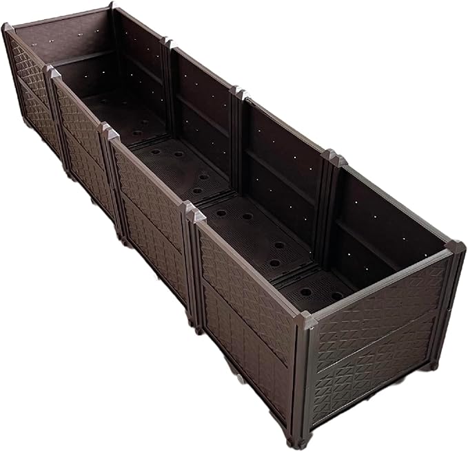 Generic Rectangular Raised Garden Bed Kit Indoor Outdoor Plastic Planter Grow Box for Fresh Vegetables Herbs Flowers Succulents Brown 61.41'' x 15.35'' x 14.17''