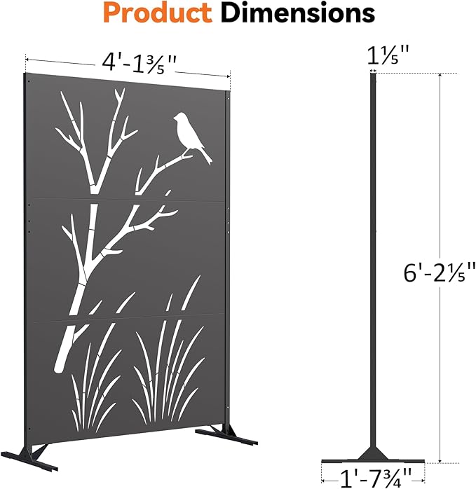 Modern Shade 4x6 FT Metal Privacy Screen with Artistic Modular Designs Decorative Patio Privacy Fence &amp Garden Divider Freestanding Outdoor Metal Fence Panel Weather-Resistant (Perch &amp Meado