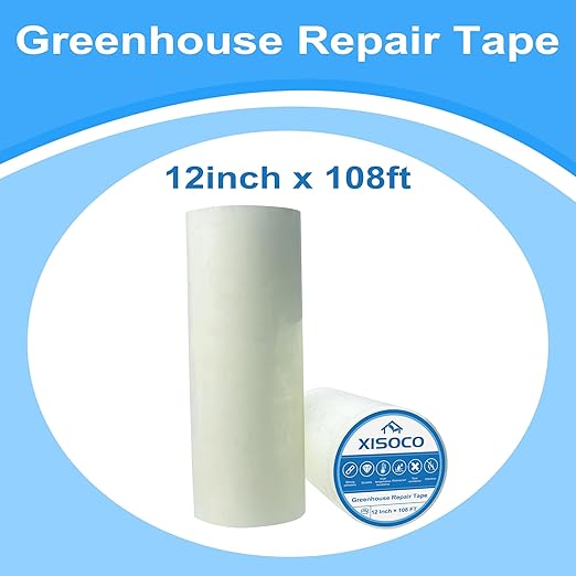12Inch x 108FT Greenhouse Repair Tape Greenhouse Tape Heavy Duty Waterproof UV-Resistant Tent Clear Repair Tape Greenhouse Plastic Sheeting Coverings Film Tape for Sealing and Seaming