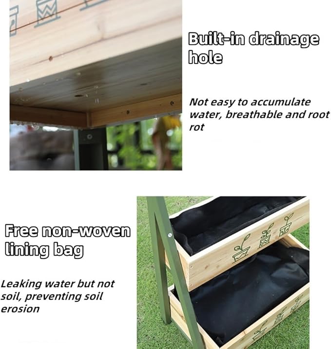 Solid Wood Raised Planter Box with Double Planter Floor-Standing Garden Bed for Outdoor Plants Modern Wooden Flower Rack for Balcony Courtyard Patio and Nursery Use(Natural)