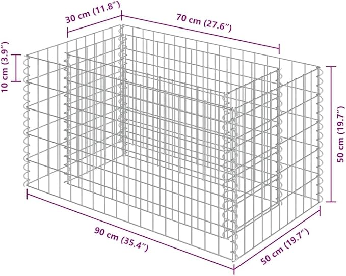Gabion Raised Bed Silver Galvanized Steel Durable Outdoor Planter for Garden Weather-Resistant 35.4x19.7x19.7in Rectangular