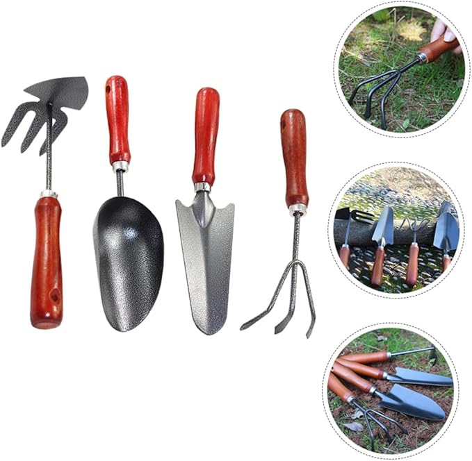 GANAZONO Garden Tool Set 4pcs Hand Trowel and Spade Shovel for Gardening Mini Narrow Shovel with Extended Handle Dual-use Cultivator and Rake Soil Scoop for Planting and Potting
