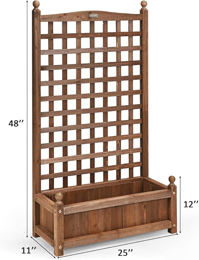 GRAFFY Wood Planter Raised Bed with Trellis Outdoor Raised Garden Bed Planter Box for Climbing Plants w/Drainage Holes Free-Standing Raised Planter for Patio Garden Yard