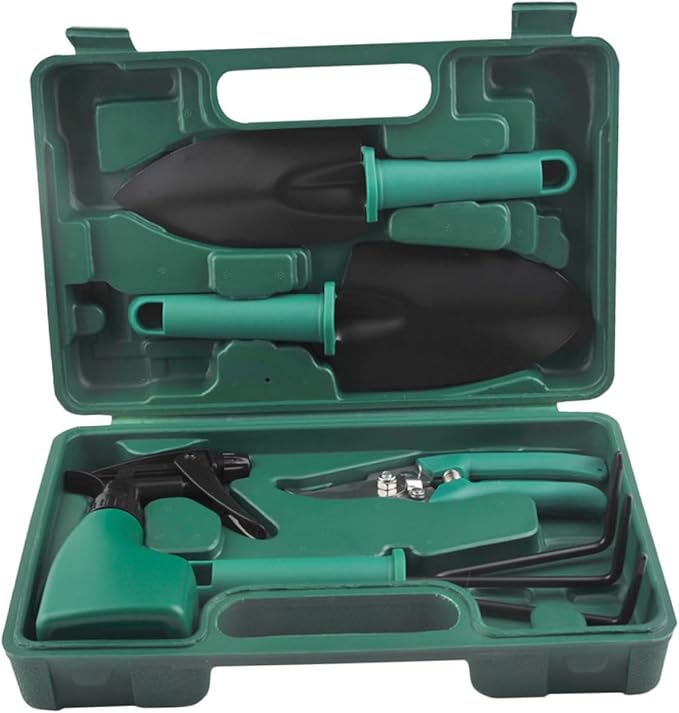 5pcs Portable Garden Tool Set with Outdoor Planting Shovels Gardening Rake Pruning Shears and Carrying Case for Flower Planting and Lawn Care