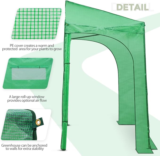 EAGLE PEAK Replacement Cover for 9x4 Portable Lean-to Greenhouse 2 Roll-Up Zipper Entry Doors and 1 Large Roll-Up Side Window (Frame Not Included) Green