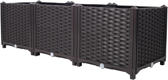 Dawn Deep Raised Garden Bed Plastic Planter Boxes for Vegetables Flowers Herbs and SucculentsSelf-Watering Planter Box Raised Bed to Grow Flowers Herbs &amp Vegetables 47.2 L X 15.7 D X 14.7 H