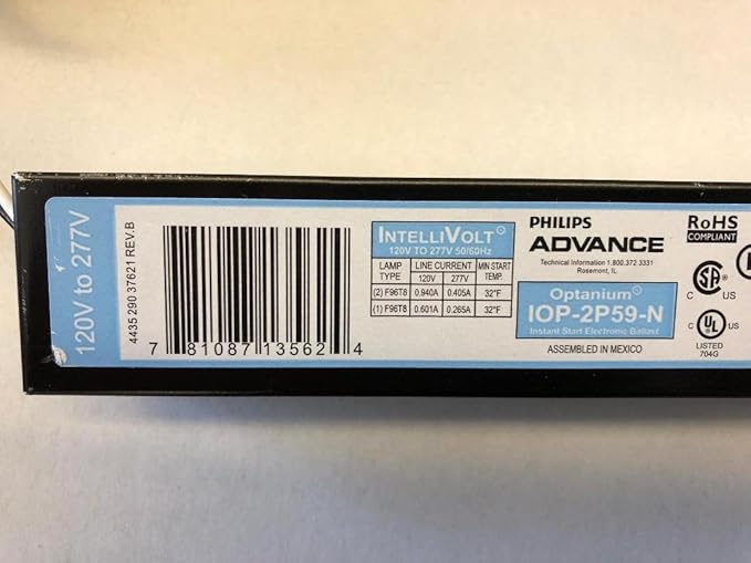 10 Pieces Advance Optanium IOP-2P59-N 2 Lamp F96T8 120/277 Volt Instant Start 0.87 Ballast Factor