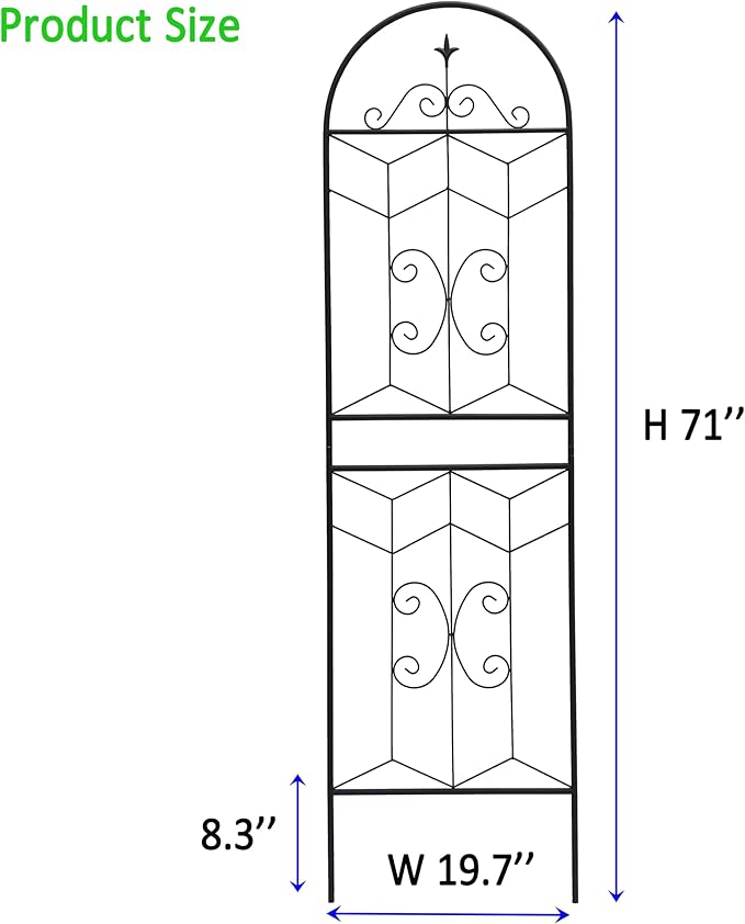 Metal Garden Trellis Rustproof Trellis for Climbing Plants Outdoor Flower Support (Black-4 Pack 71x19.7)