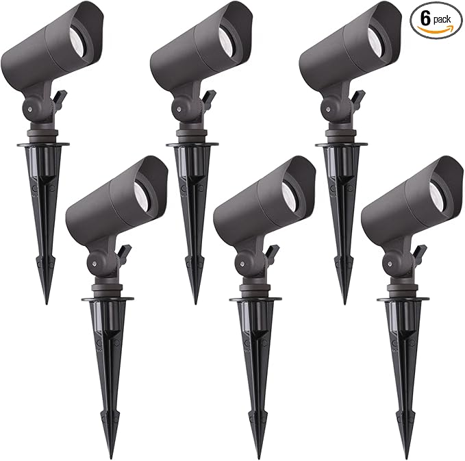 LED Landscape Lights with Connectors 12V Low Voltage Warm White 3000k 4W 175LM Outdoor Waterproof Garden Pathway Lights Wall Tree Flag Spotlights with Spike Stand 6 Pack