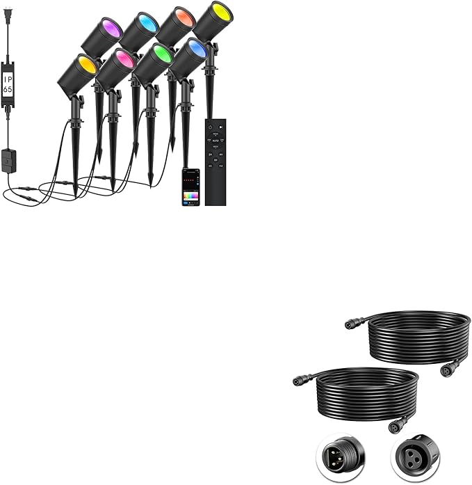 SUNTHIN 8 Pack 36W Smart Landscape Lights with 2pcs 6.5FT Extension Cord with 3-Pin