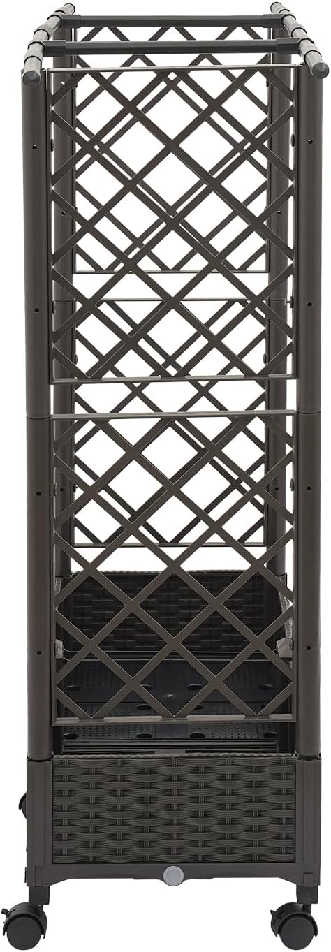 Grid-Patterned Flower Box with WheelsRaised Garden Bed Planter with TrellisOutdoor Planter Garden Box for Backyard Balcony Patio