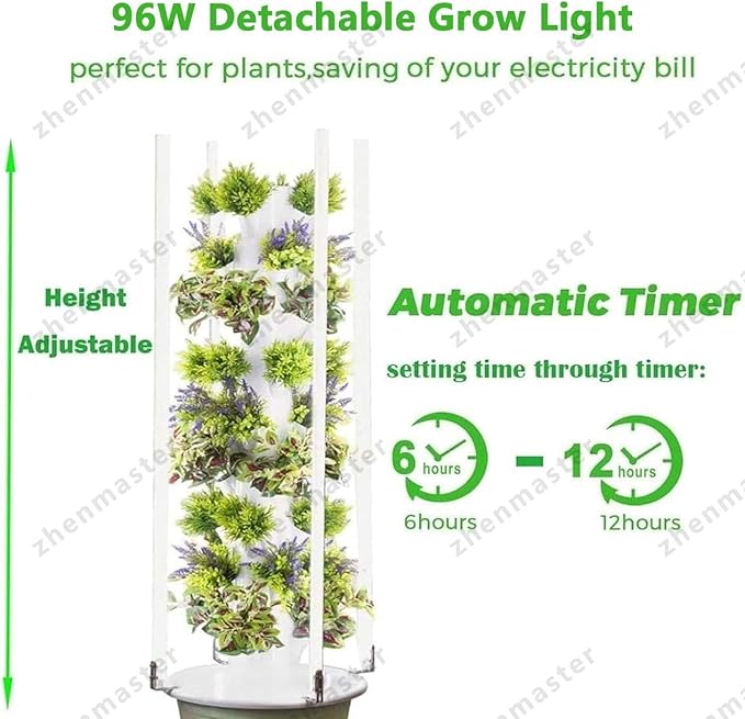 Indoor Vertical Hydroponic Garden Tower with Water Pump &amp LED Light Self-Watering Vegetable Growing System 5/7/9 Tier Smart Planter