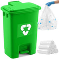 Geiserailie 1 Set Green Compost Bin Kitchen with Foot Pedal and 50 Leakproof Bags Outdoor &amp Kitchen Organic Waste Trash Can for Food Scraps Leaves and Yard Waste (15L)