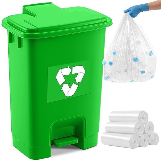 Geiserailie 1 Set Green Compost Bin Kitchen with Foot Pedal and 50 Leakproof Bags Outdoor &amp Kitchen Organic Waste Trash Can for Food Scraps Leaves and Yard Waste (20L)