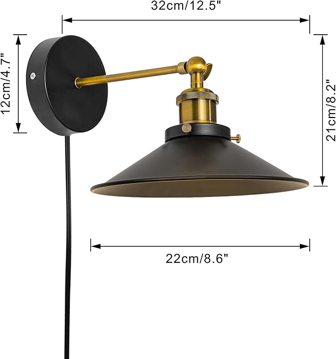 2-Pack Hook Mounted Plant Light Full Spectrum 6000K 25W White Light Timing Plug in Cord Industrial Style Black Wall Lamp for Flowers Growing Indoor Plants (DZ22x6)