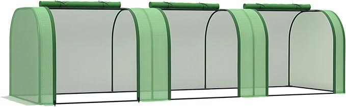 Outsunny 10' x 3' x 2.5' Mini Greenhouse Portable Tunnel Green House with Roll-Up Zippered Doors UV Waterproof Cover Steel Frame Green