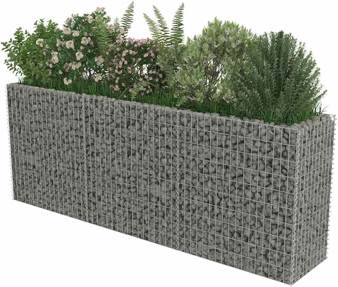 Gabion Raised Garden Bed Silver Galvanized Steel Large 106.3x106.3x39.4 Inch Durable Metal Planter Box for Outdoor Plants Gardening
