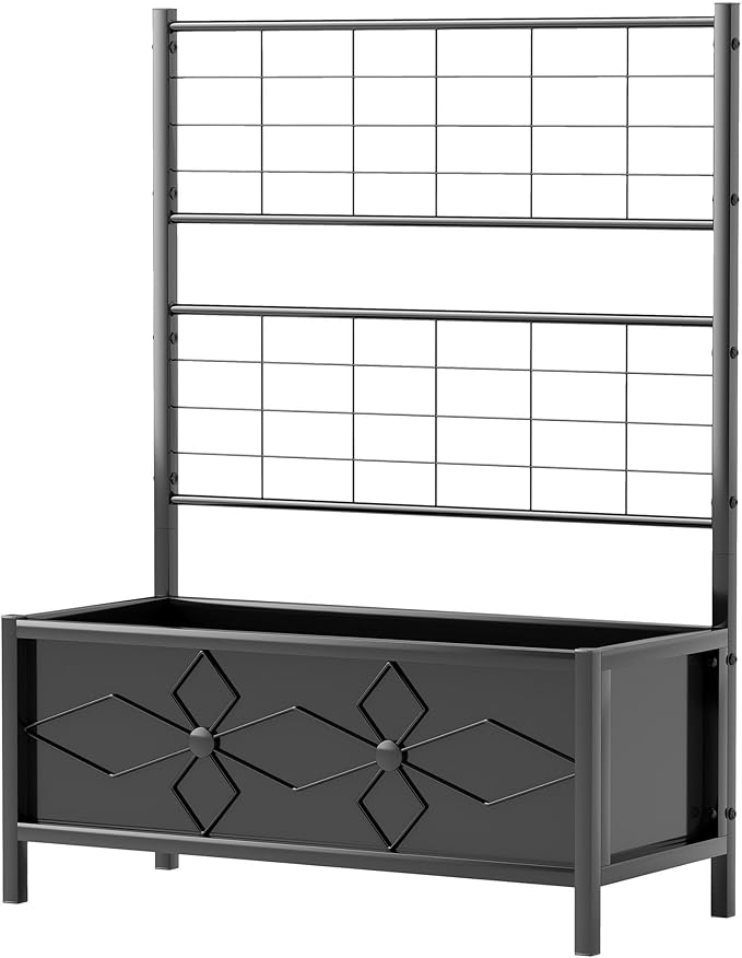 35.4x15.7x47.2 110lb Weather-Resistant Robust Durable Galvanized Steel Raised Garden Bed with Climbing Trellis and Efficient Drainage Black