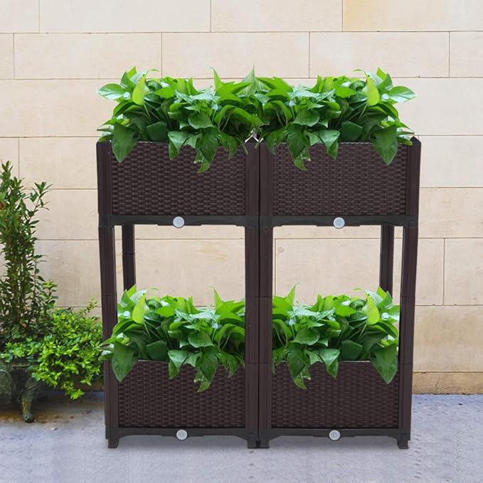 4pcs Raised Garden Bed Kit - Elevated Planter Garden Box for Flower/Herb OutdoorElevated Flower Bed Plant ContainerPlanters for Outdoor Plants Raised Garden Bed Planter Box Elevated Garden Boxes