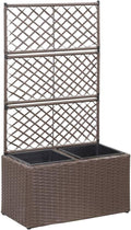Garden Trellis Raised Bed with 2 Pots Lattice Panels Freestanding Poly Rattan Plant Raised Bed for Outdoor Climbing Planting Yard Patio Decoration Brown 22.8 x 11.8 x 42.1