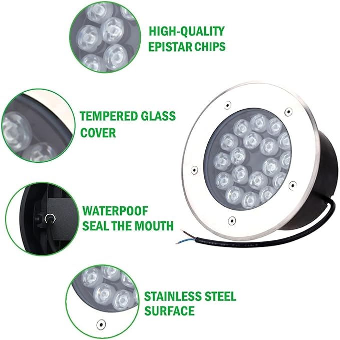 Round Underground Light LED - Ground Landscape Lamp IP67 Waterproof Outdoor Recessed Spot Light LED Beam Spotlight for Garden Yard Construction Lighting(Green12W(85-265v))