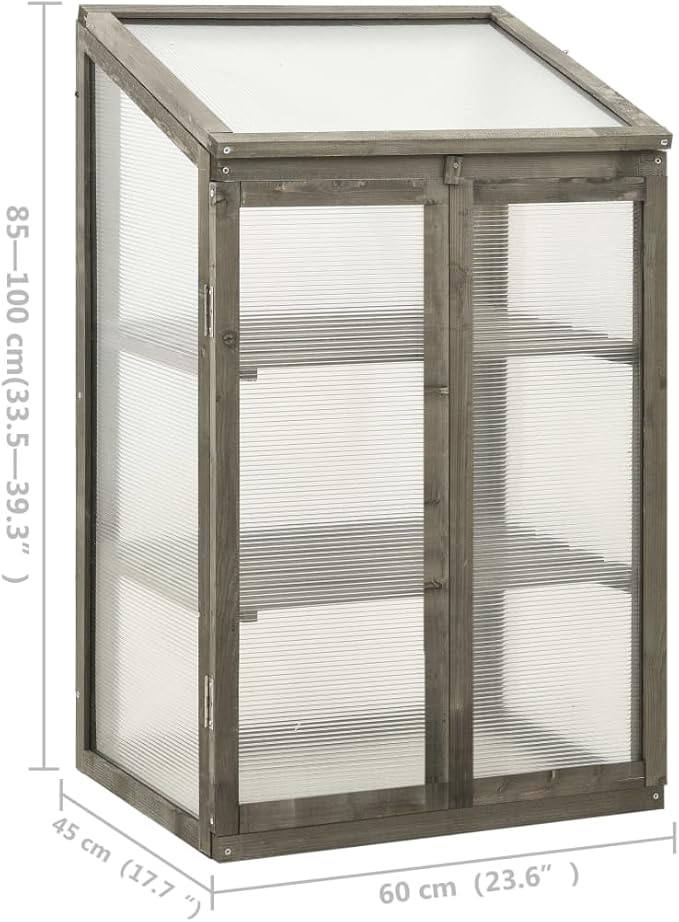 Wooden Garden GreenhouseWood Raised Plants Bed Raised Flower Planter Box Garden Wood Cold Frame Greenhouse Flower Planter Gray 23.6x17.7x39.4 Firwood-681