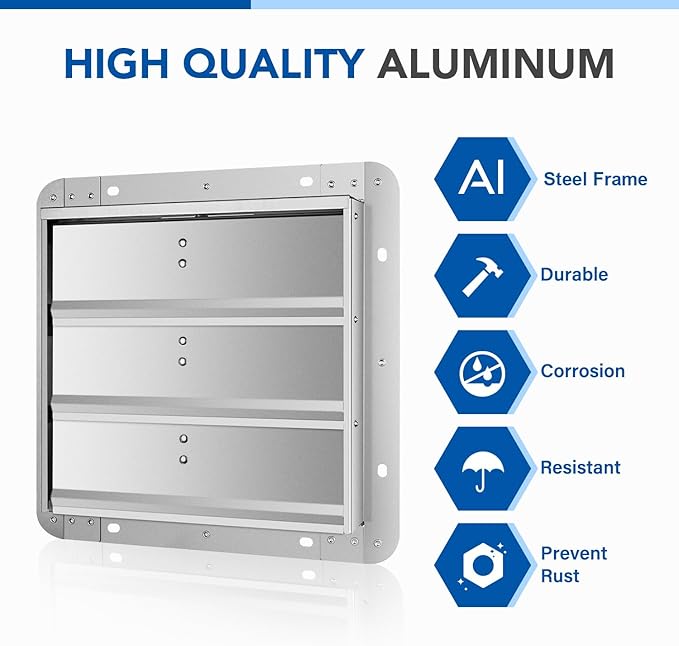 iPower 16-Inch Square Aluminum Automatic Gravity Shutter Louver Vent Silver