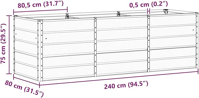 Steel Raised Garden Bed for Gardening Metal Planter Box for Vegetables Fruits Flowers 94.49 x 31.50 x 29.53 in Green-671