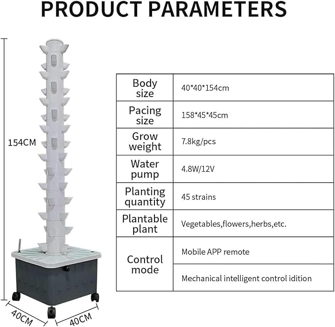 Hydroponic Culture System for Gardening Indoor Culture Kits Vertical Cultivation Tower Self -Irrigation Cultivation System 15 Layers 45 Plant Sites for Herbal Garden