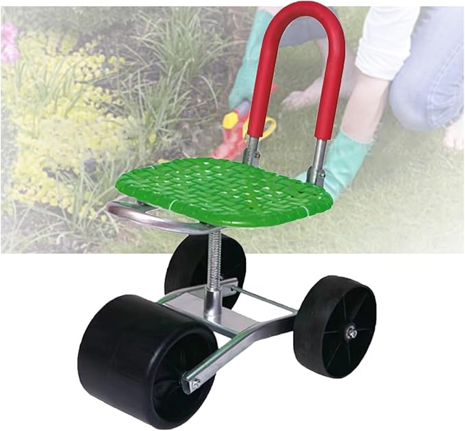 Garden Stool with Wheels Gardening Helper with Foldable Backrest Bearing 150kg Adjustable Height 22-36cmfor Orchards Farms(Green3 Wheels)