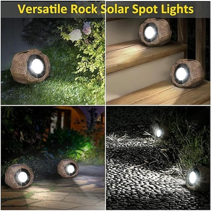 Solar Rock Lights Outdoor Waterproof – 2 Pack LED Landscape Spotlights with Auto On/Off Sensor Decorative Solar Lights for Garden Pathway Driveway Yard Patio Walkway Sidewalk