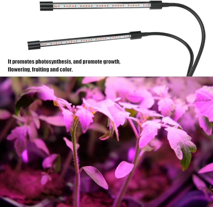 USB LED Grow Light with Clip 18W Red and Blue Plant Growing Lamp for Indoor Hydroponics - Adjustable 360 Degree Flexible Arm Energy Efficient Aluminum Housing Timing Function