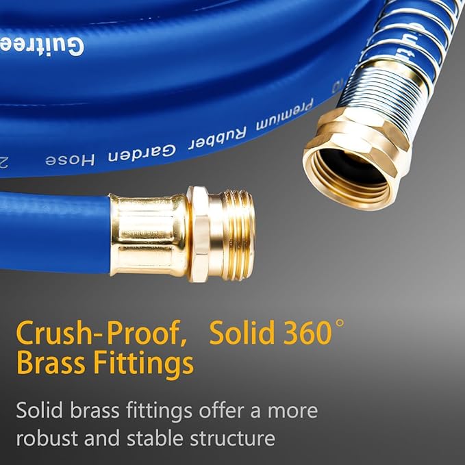 50FT 5/8 Heavy Duty Rubber Garden Hose - 200psi Working 1000psi Burst - Hot/Cold Water - Five-Layered Braiding for Durability - Versatile for Gardening Agriculture Construction(Blue)
