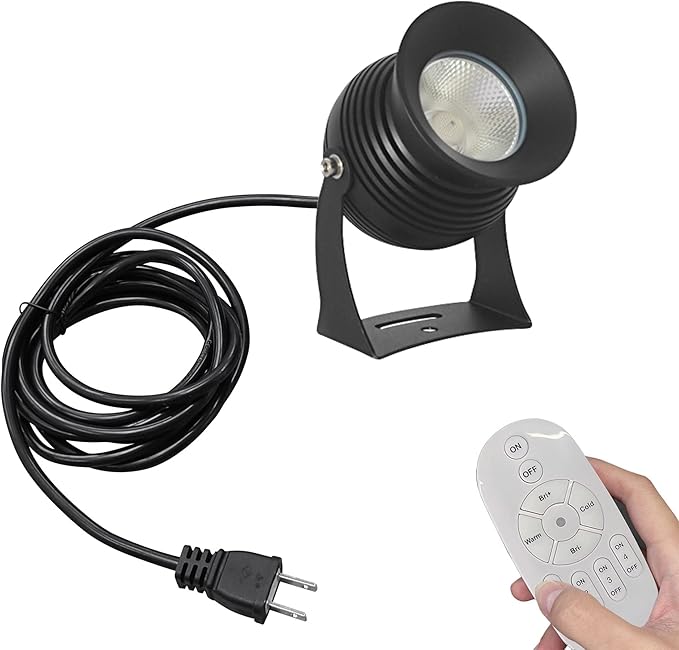 Kiven Remote Control Spotlight Color Changing &amp Stepless Dimming Light IP65 Waterproof 7W LED Landscape Light Black Decorative Spotlight Lamp with Plug-in Cord for Indoor Outdoor Mini LED Lawn Lig
