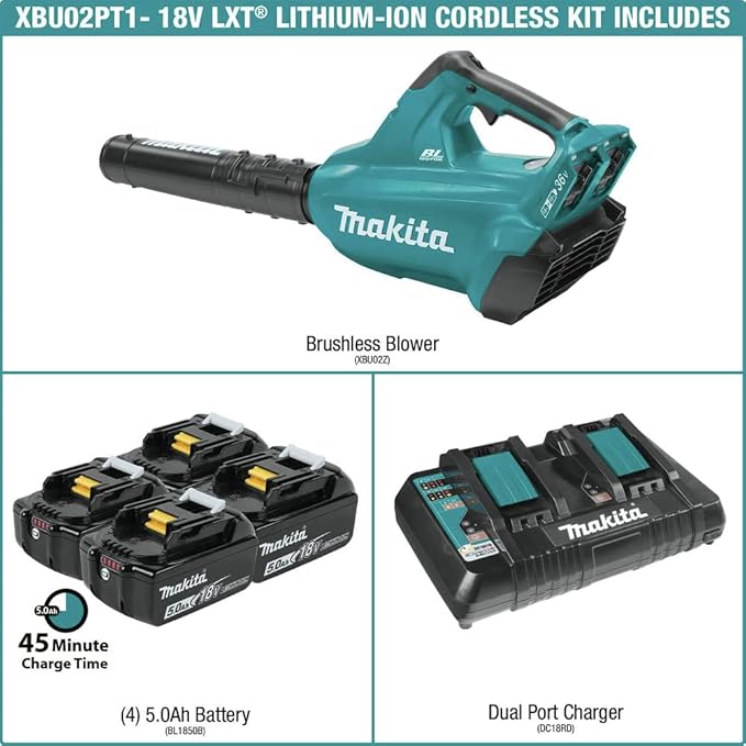 Makita XBU02PT1 36V (18V X2) LXT® Brushless Blower Kit with 4 Batteries (5.0Ah)