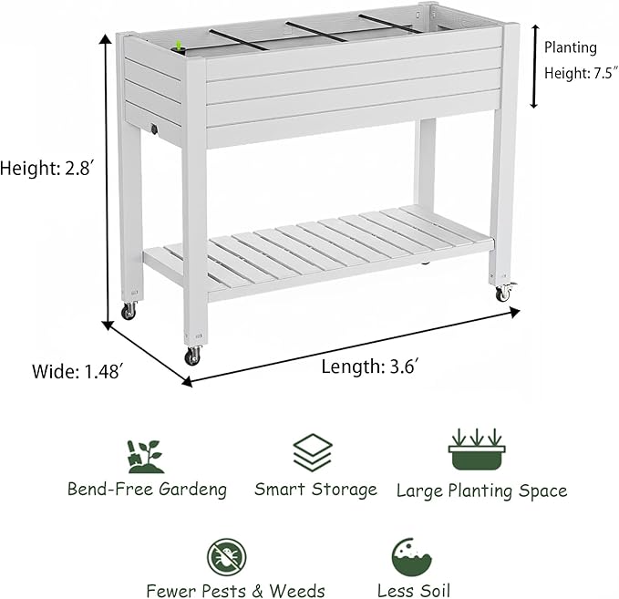 2.8' Height Elevated Raised Garden Bed Outdoor with Wheels Easy Assembly Resin Planter Box for Vegetables/Herb/Fruits Best Choice for Backyard Patio Balcony (Ashen) 2pc
