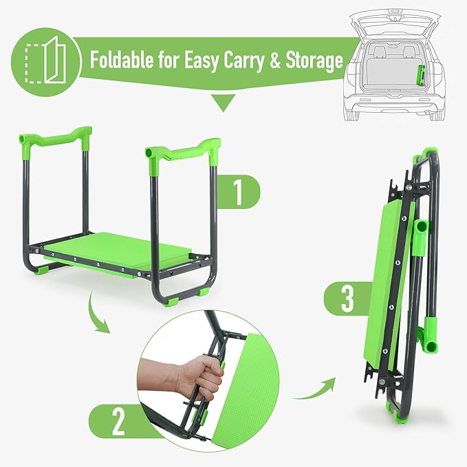 Garden Kneeler and Seat Heavy Duty with 10.2” Wider Soft Pad Portable Folding Stool for Gardening with Extra Hand Pruner Sturdy Garden Kneeling Bench for Senior Help Stand Green
