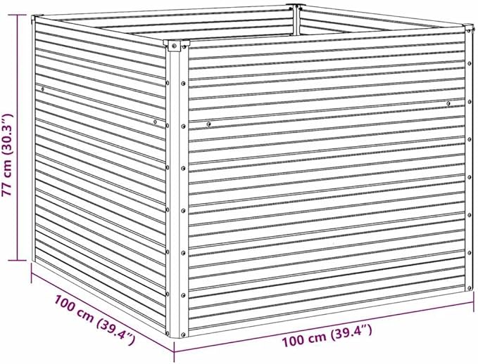 vidaXL Planter 100 x 100 x 77 cm Galvanised Steel Grey Balcony Garden Flower Box