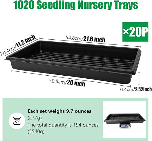 20 Pack 1020 Trays No Drain Holes 20 x 10 Extra Thick Heavy Duty Seed Starting Trays -Reusable Propagation Flats for Microgreens Seedlings Plant Germination Fodder and Transplant