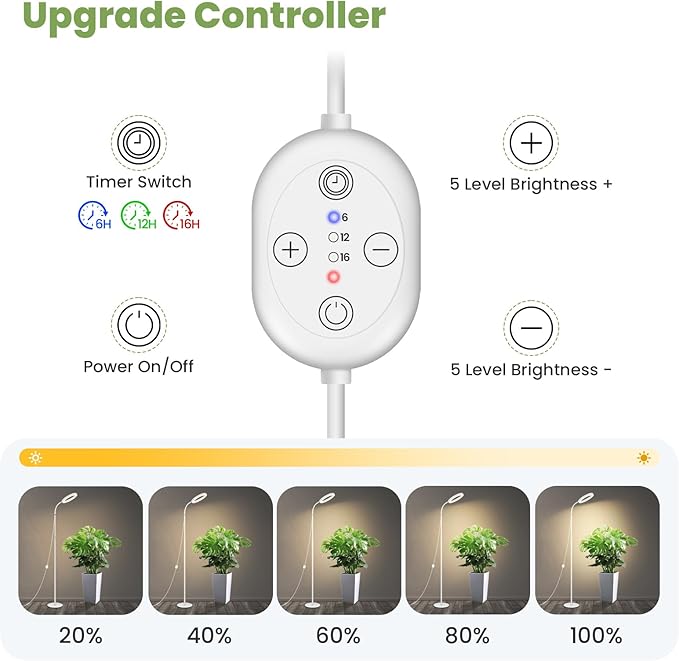 Large Plant Lights for Indoor Growing 24V 660nm-Enhanced Full Spectrum LUMILEDS LED Grow Light 8.1in Grow lamp with Timer &amp Dimming Adjustable Height 22-70in 20W K20-W