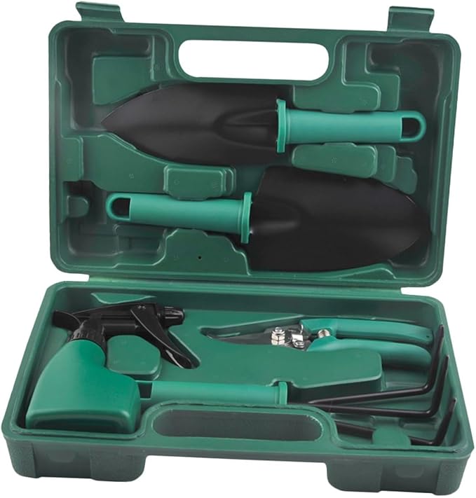 Heavy Duty 5pcs Stainless Steel Garden Tool Set with Shovel Rake Pruning Shears and Portable Case for Planting Digging and Landscaping Tasks