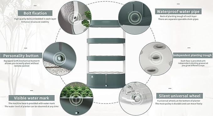 Hydroponics Tower with Remote Control Smart 3 Tier Planting Tower Hydroponics Growing System Stratified Water Circulation Full Spectrum LED Grow Lights for Herbs Fruits Vegetables
