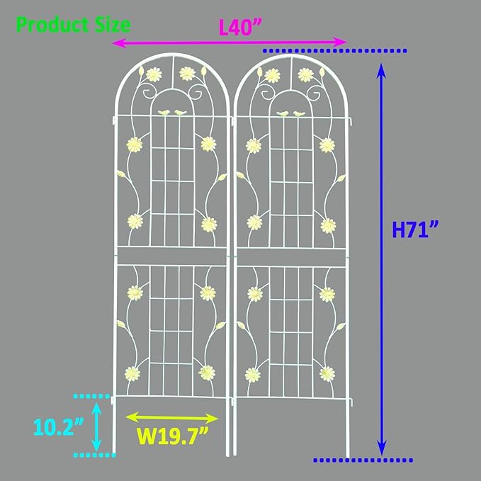 2/4 Pack Metal Garden Trellis for Climbing Plants Outdoor Flower Support Plant Trellis for Roses Vines Vegetables Patio Decor Practical(White2 Pack)