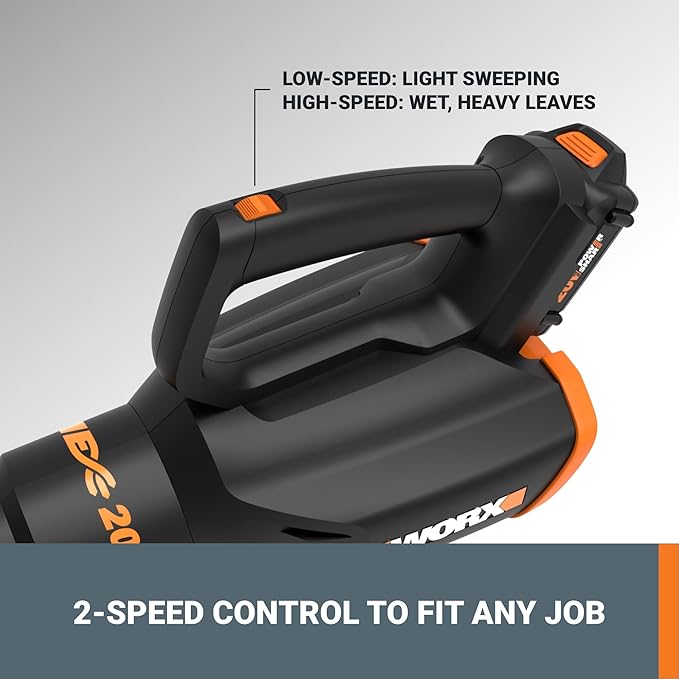 WORX Cordless Leaf Blower Electric Blower with Turbine Fan Blowers for Lawn Care with 2 Speed Control Battery &amp Charger Included WG547