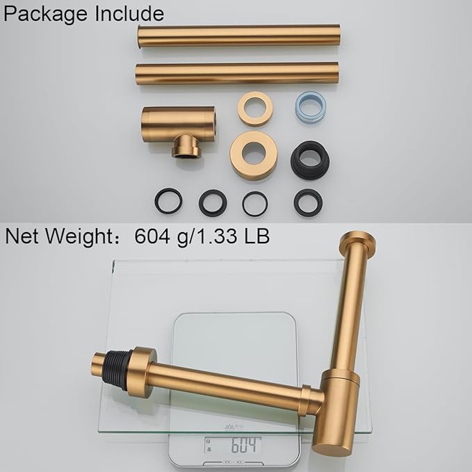 RANDOM Brass Round Bottle P-Trap 1 1/4Raise and Lengthen Adjustable Basin Sink Waste Drain Trap KitChampagne Bronze.RD-83888CB-L